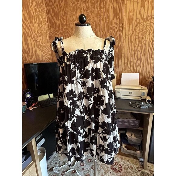 Anthropologie MILLY 4 Dani Floral Print Tie-Shoulder Dress Knee Length Black - Picture 9 of 9
